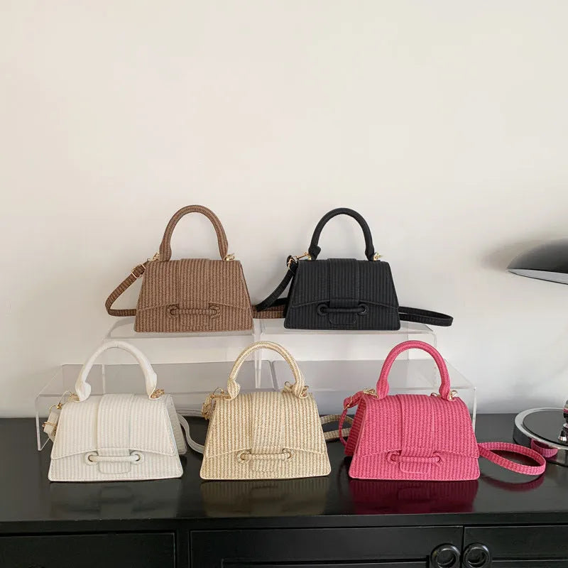 French fashion casual PU leather shoulder messenger crossbody bag for women in khaki with outer sandwich pocket