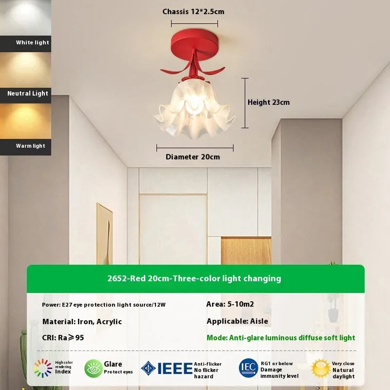 Cream coloured Linglan flower design modern corridor ceiling light with remote control for dimming.