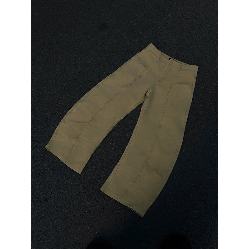 Men's casual cotton straight trousers in solid khaki colour from the front