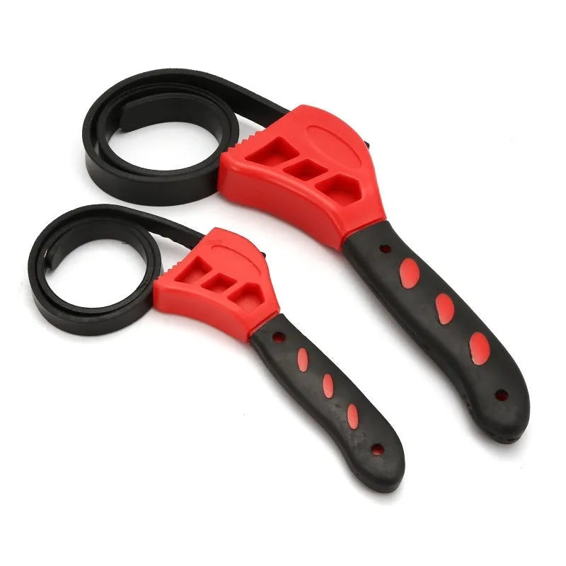 6-inch and 8-inch adjustable rubber strap wrench set with plastic rubber handles