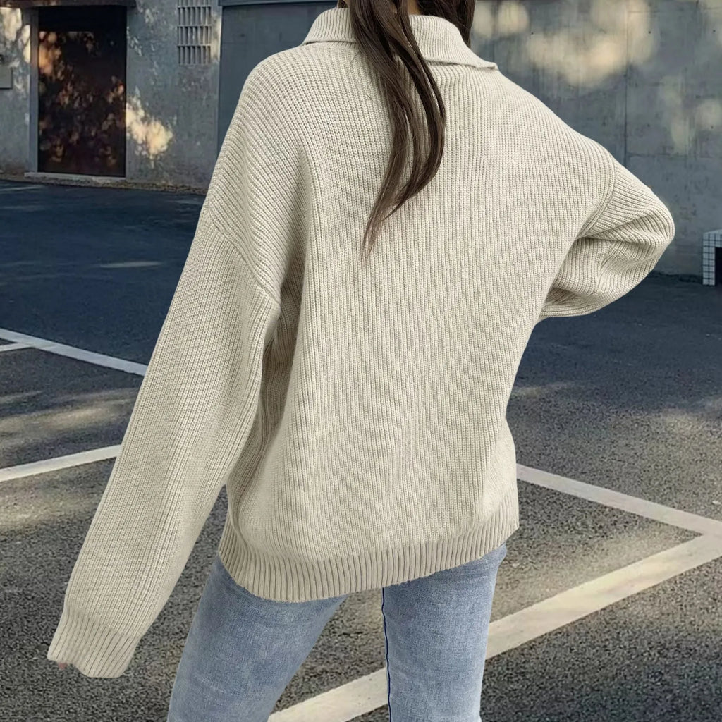 Women's grey alpaca wool blend pullover sweater with diagonal zip and turtleneck