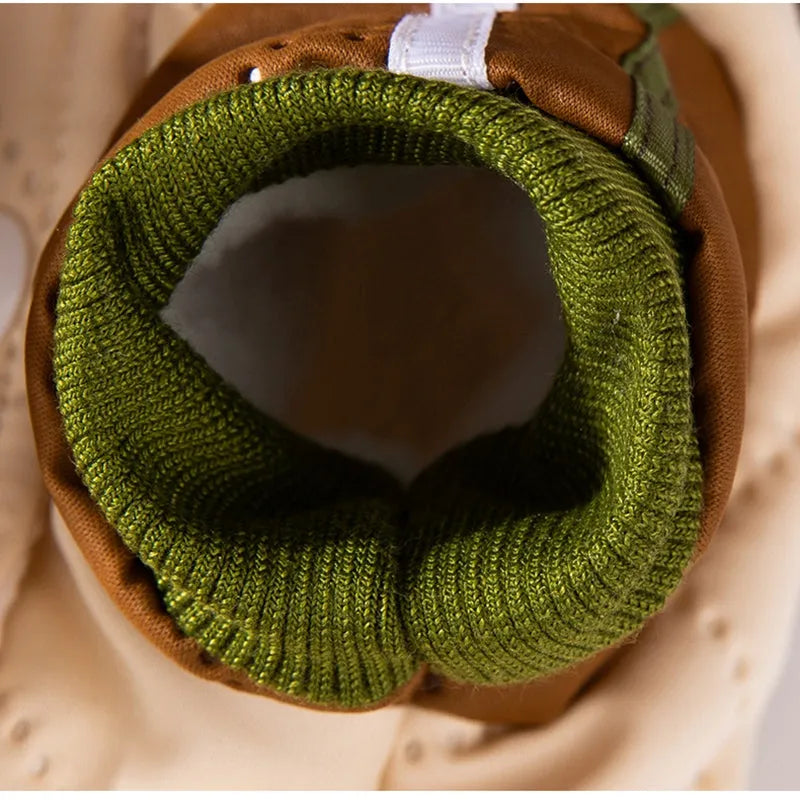 Warm thick quilted cotton dog coat with fleece-lined collar and pockets, cute dog embroidery, and leash ring in green