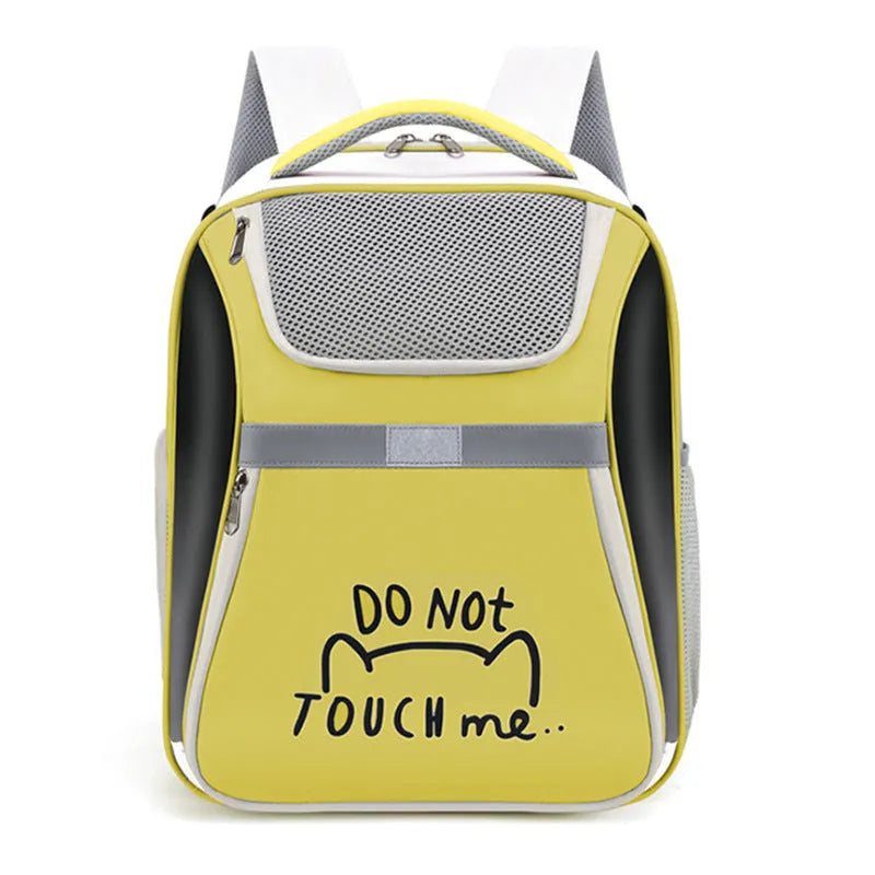 Outdoor pet bag expandable cat backpack PVC Oxford medium capacity contrast colour Beige