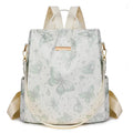 Butterfly printed PU backpack in blue with large capacity shoulder bag design and sewing line detailing