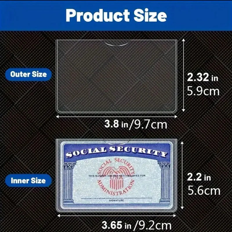 Clear PVC waterproof social security card holder showing size 9.7cm by 5.9cm