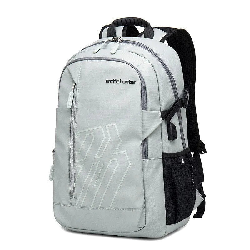 18-inch plaid pattern polyester backpack with curved shoulder strap in black colour