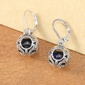 Vintage engraving hollow blue gemstone pendant drop earrings in silver colour for women, geometric shape