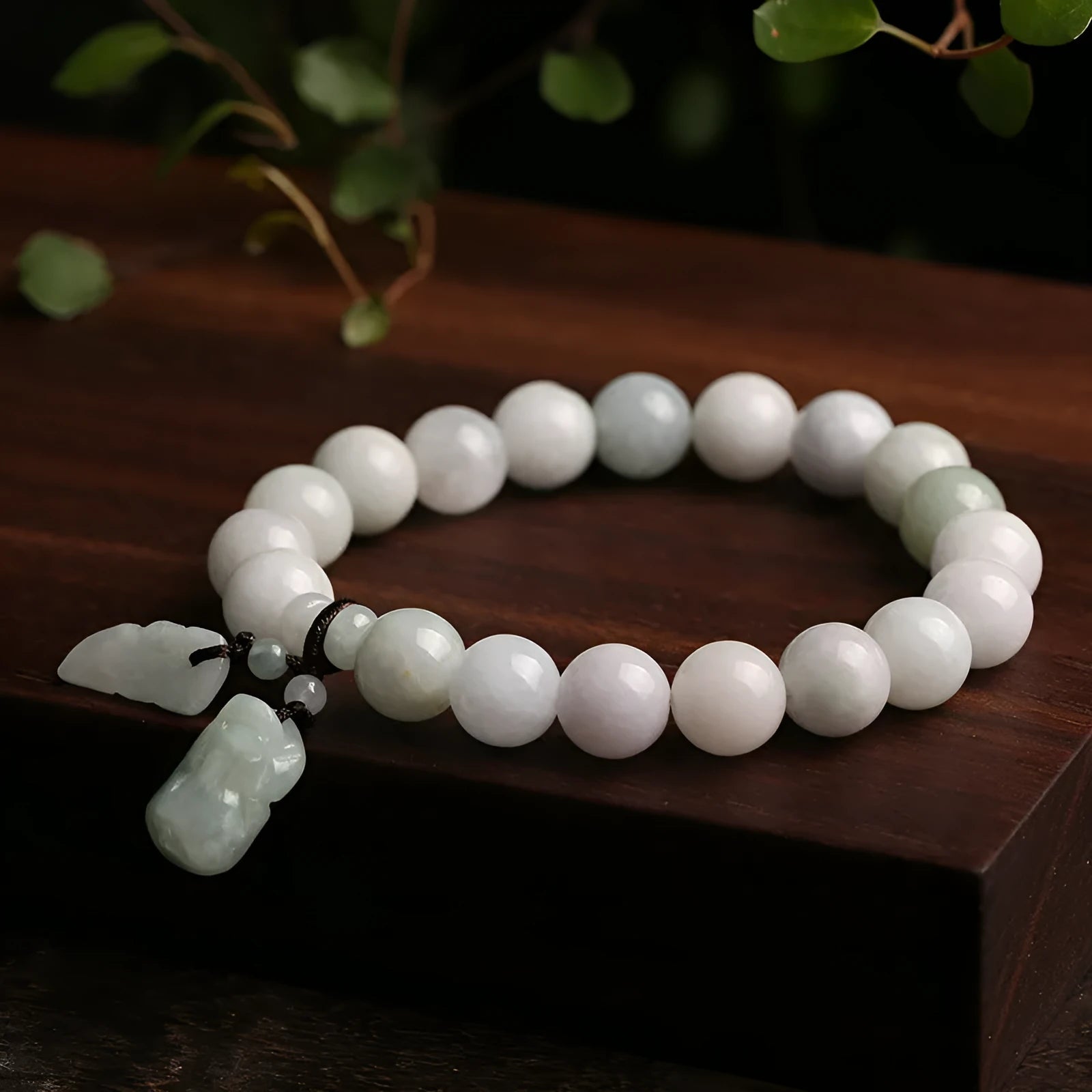 Natural emerald jade hanging bracelet with geometric shapes and Maitreya Buddha elements