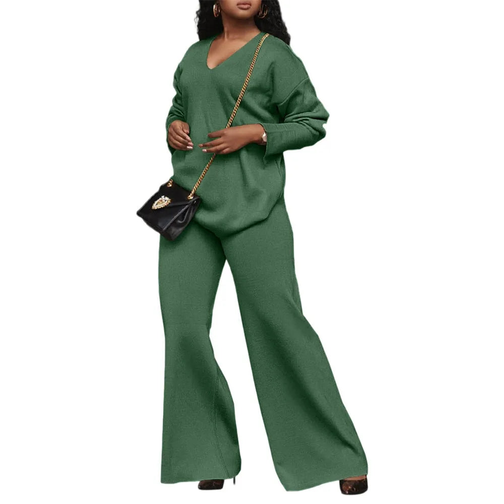 Women's brown deerskin velvet two-piece suit with split sleeve top and straight leg trousers
