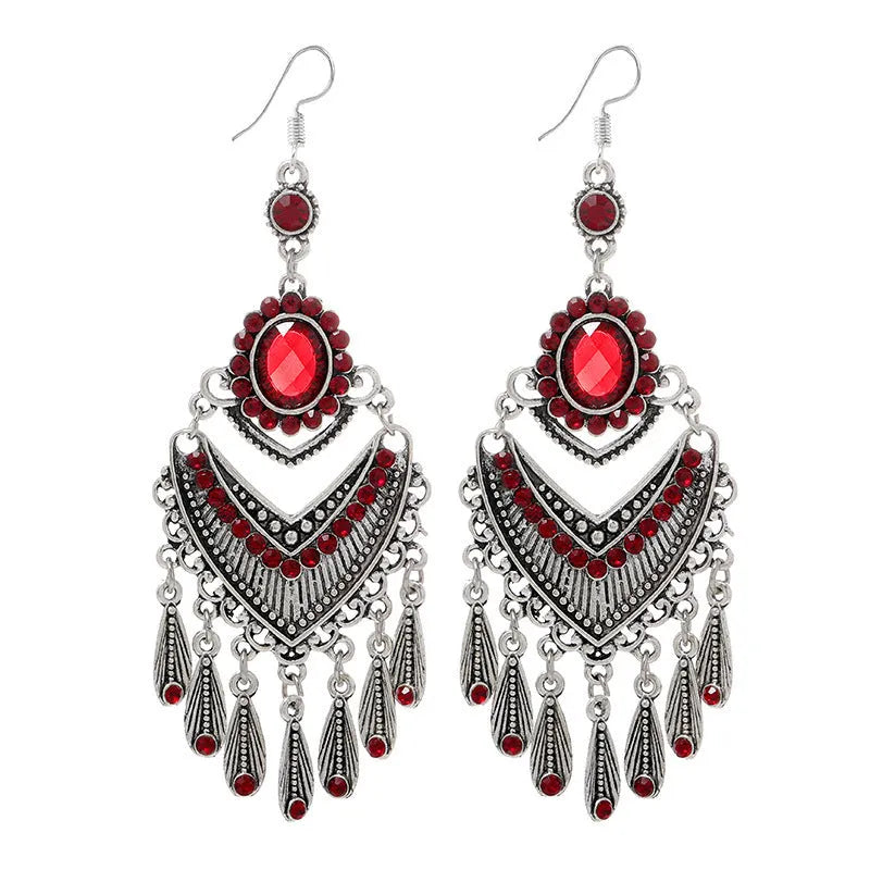 Smart water drop purple retro fringe earrings with ethnic detailing and drop shape