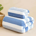 Soft coral fleece wide stripe towel in grey colour, 70x140cm bath size