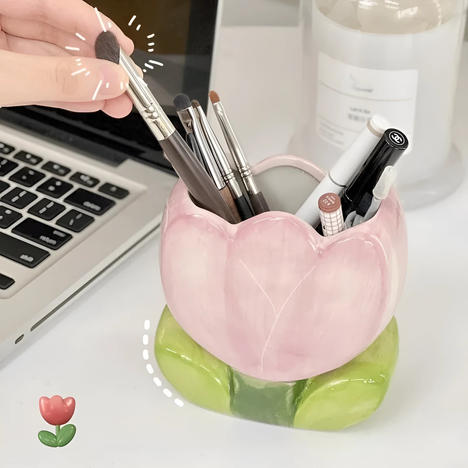 Ceramic flower pen holder storage box with decorative patterns in five colour options