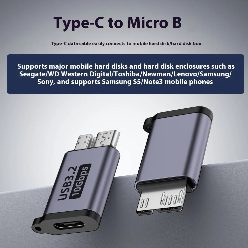 Micro B USB adapter converter for data transfer and charging, showing male and female Type-C and USB connectors.