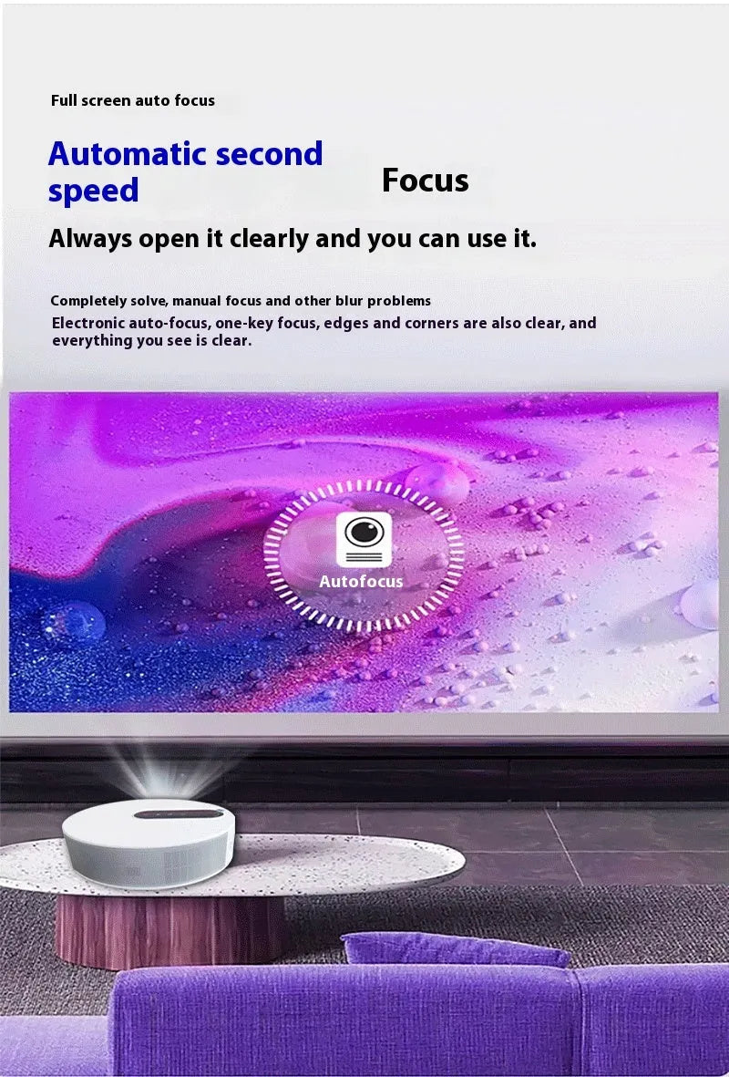 White HD home theatre projector with remote control showing 720p resolution specification