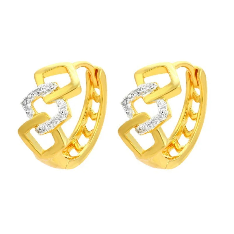 Geometric hollow out gold electroplated alloy earrings with ear clip fitting