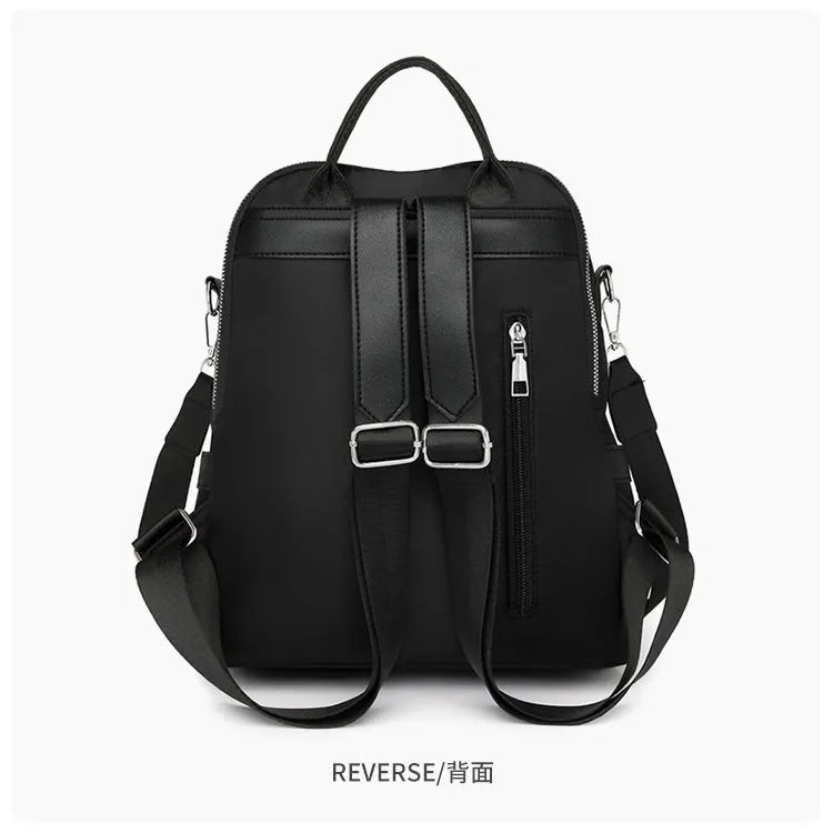 Large capacity simple commute backpack in black with three-dimensional pocket and soft PU material