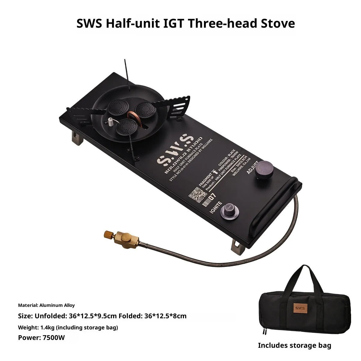 Black outdoor camping split half unit IGT desktop three-head furnace for 1-2 people