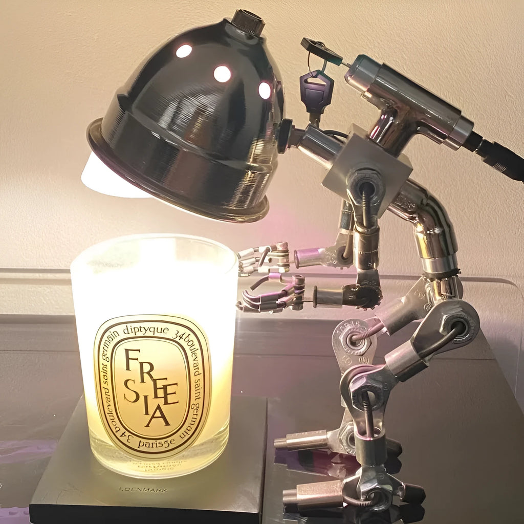 Silver copper robot-shaped decorative atmosphere light for desk or study mood lighting