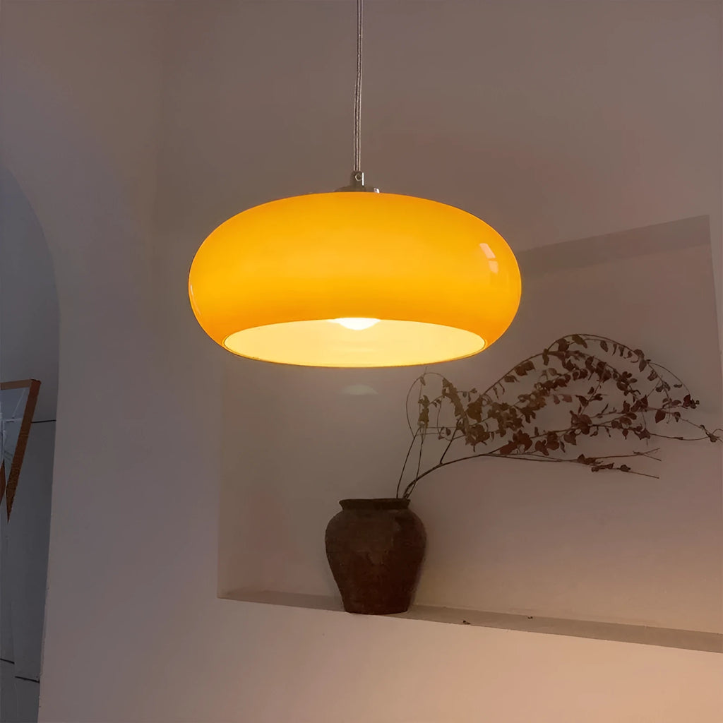 Three-headed milk white Bauhaus glass pendant light with retro egg tart design