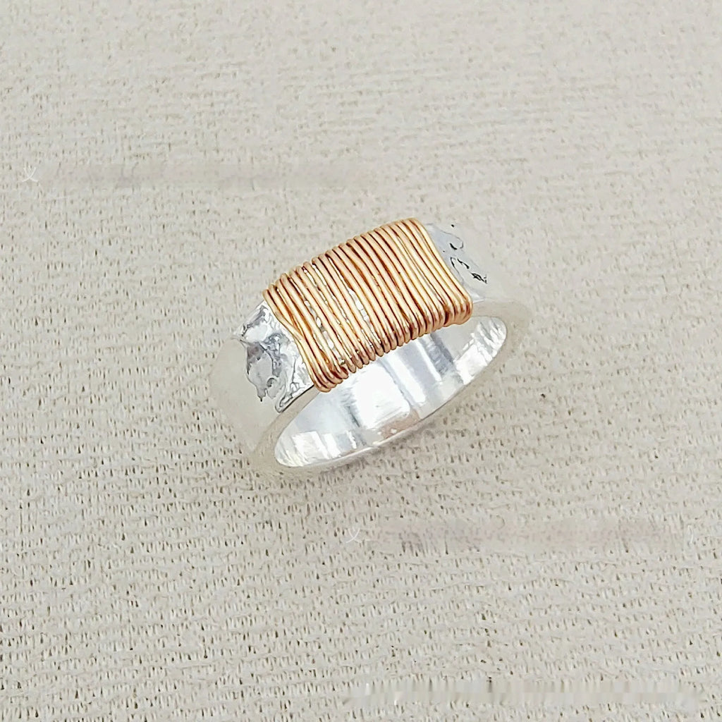 Copper simple bracelet with irregular coil geometric design and silver gold electroplated colour