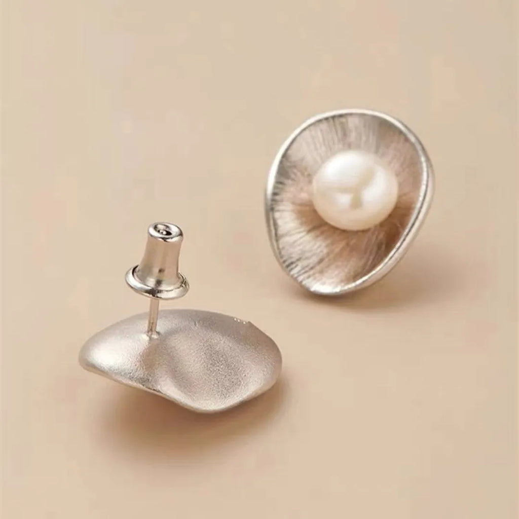 Gold geometric pearl sterling silver needle earrings with butterfly clutch fastenings
