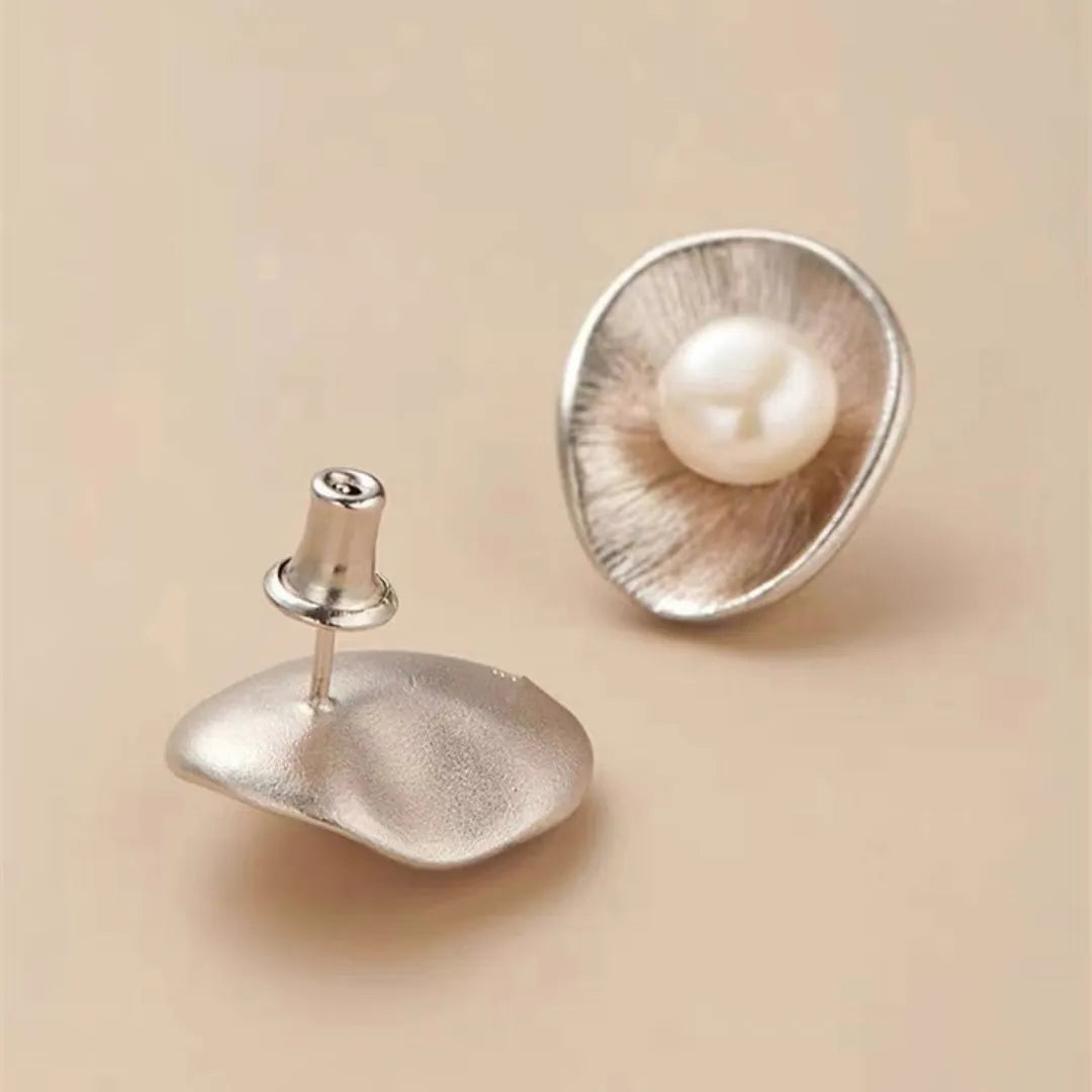 Gold geometric pearl sterling silver needle earrings with butterfly clutch fastenings