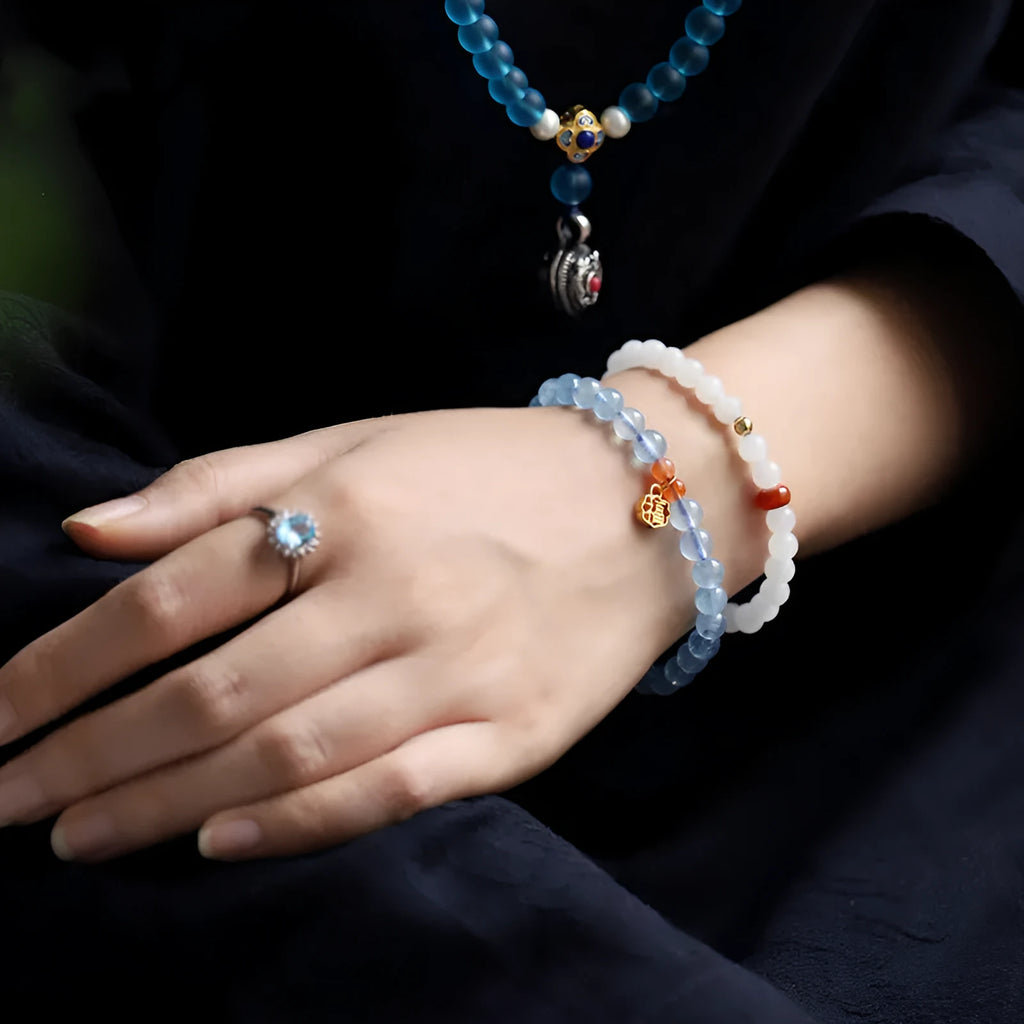 Natural ice translucent crystal bracelet 8mm round beads sequins women's