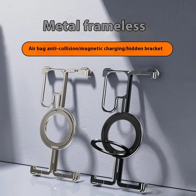 Metal drop-resistant frameless magnetic bracket case for Samsung S24 series in black with electroplated finish
