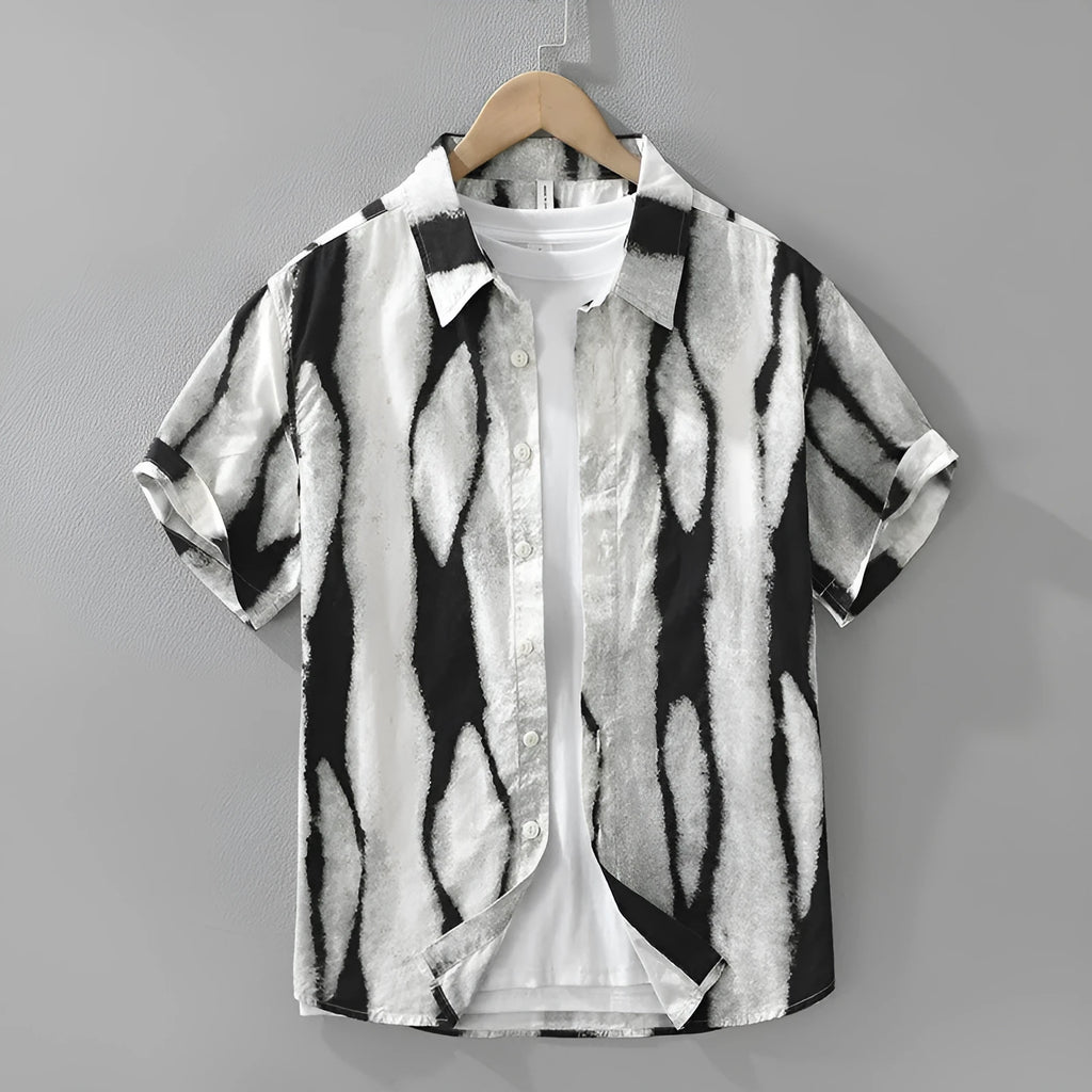 Retro striped loose-fit cotton cardigan shirt for men in black or brown colours