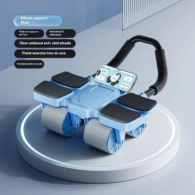 Automatic rebound abdominal wheel with four wheels in black, blue or orange colours