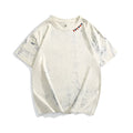 Gray tie dye full printing paint short sleeve T-shirt with round neck, loose fit, on a white background