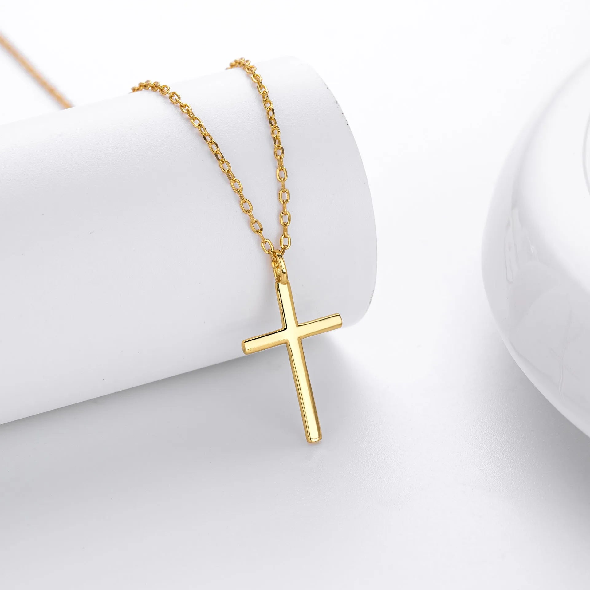 Sterling silver cross pendant necklace on O-chain with adjustable 41-50cm length