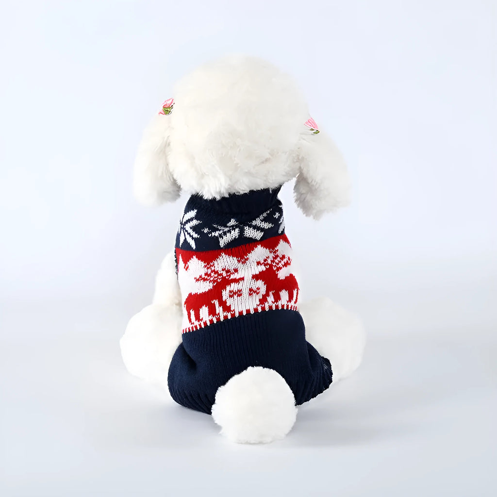Navy blue knitted Christmas sweater for dogs in acrylic material with festive design