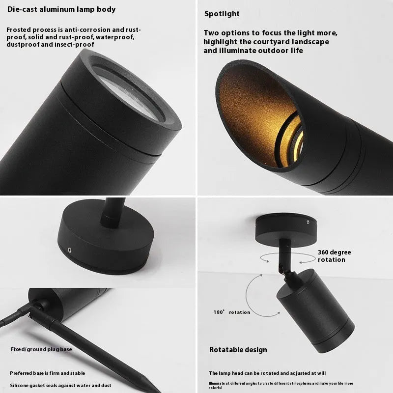 Aluminium outdoor ground lamp with LED lighting for garden pathways