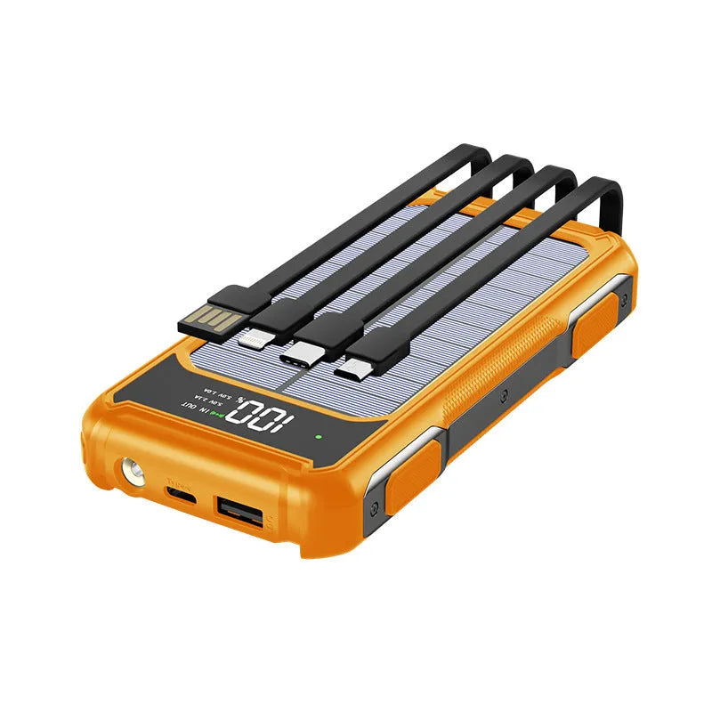 Military grade mobile power bank in black, green, or orange colours showing compact 149mm size