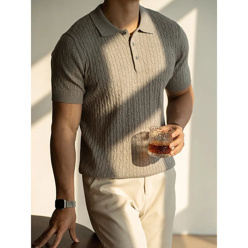 Men's short sleeve business top in polyester nylon acrylic wool blend available in khaki black white colours
