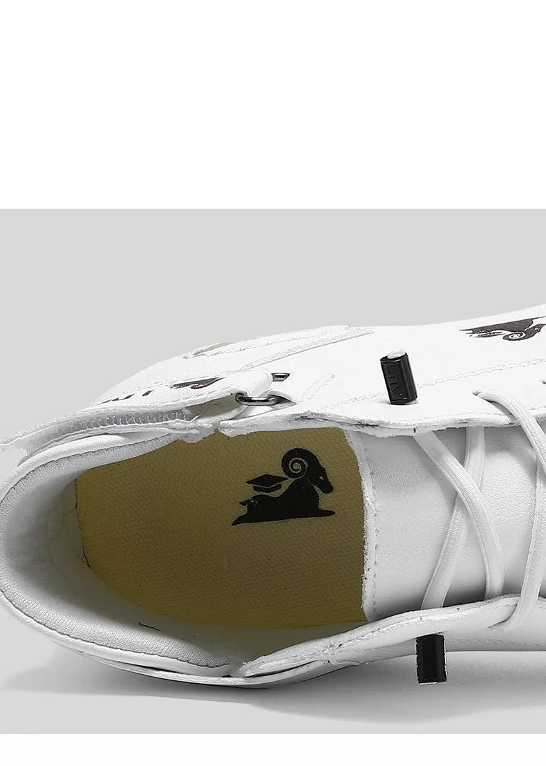 Men's high-top octopus design shoes in khaki, flat rubber sole, microfiber upper.