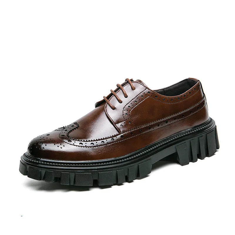 Men's fashion business brogue shoes in solid colour with round toe and breathable PU upper