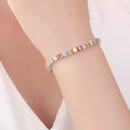 Women's electroplated platinum zircon square diamond geometric bracelet with gang drill detail