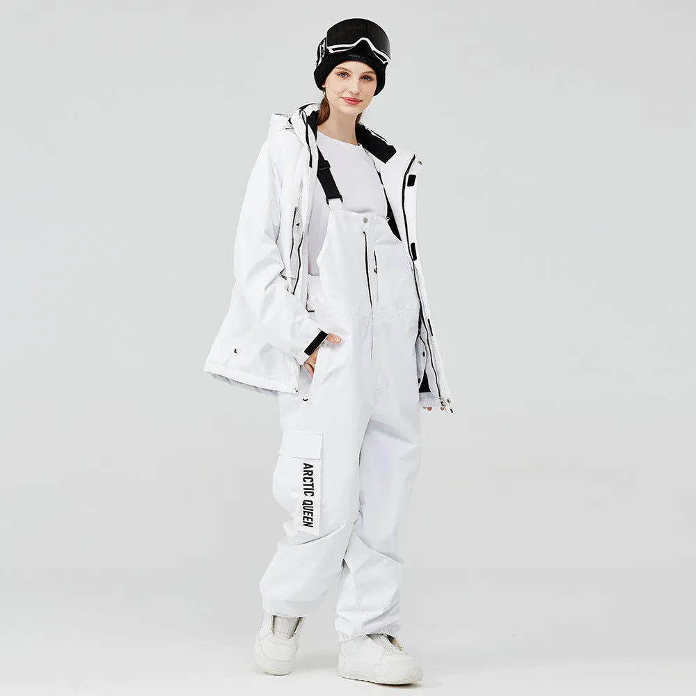 Blue and black unisex waterproof ski suit jacket and trousers for winter sports