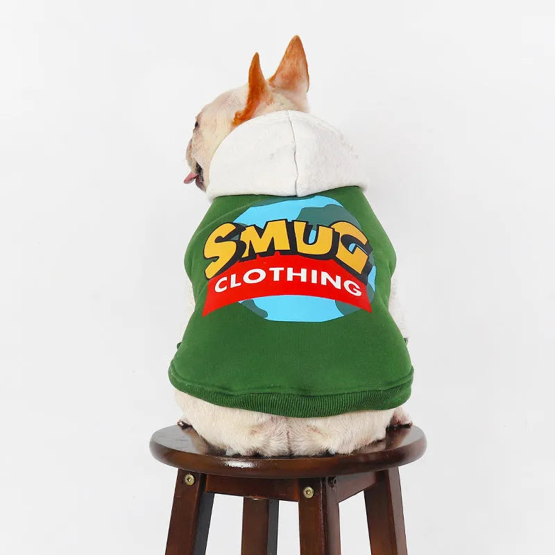 Green cotton dog jacket for autumn and winter wear, sized for large breeds.