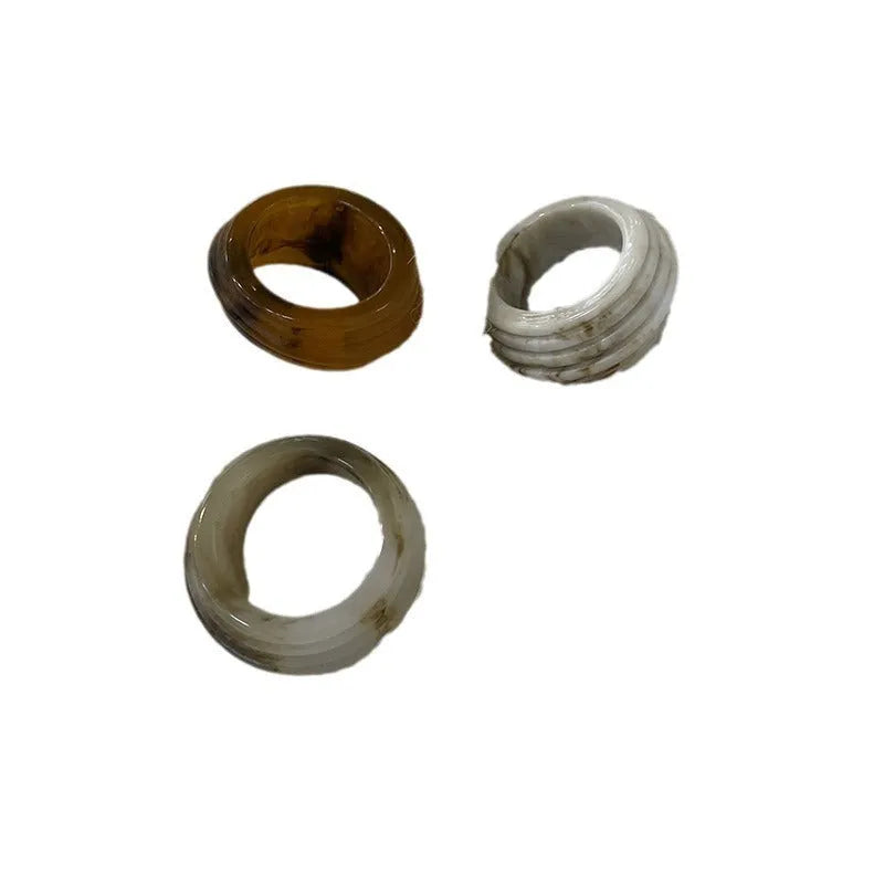 Chinese style irregular resin wide ring in geometric shape with retro colours
