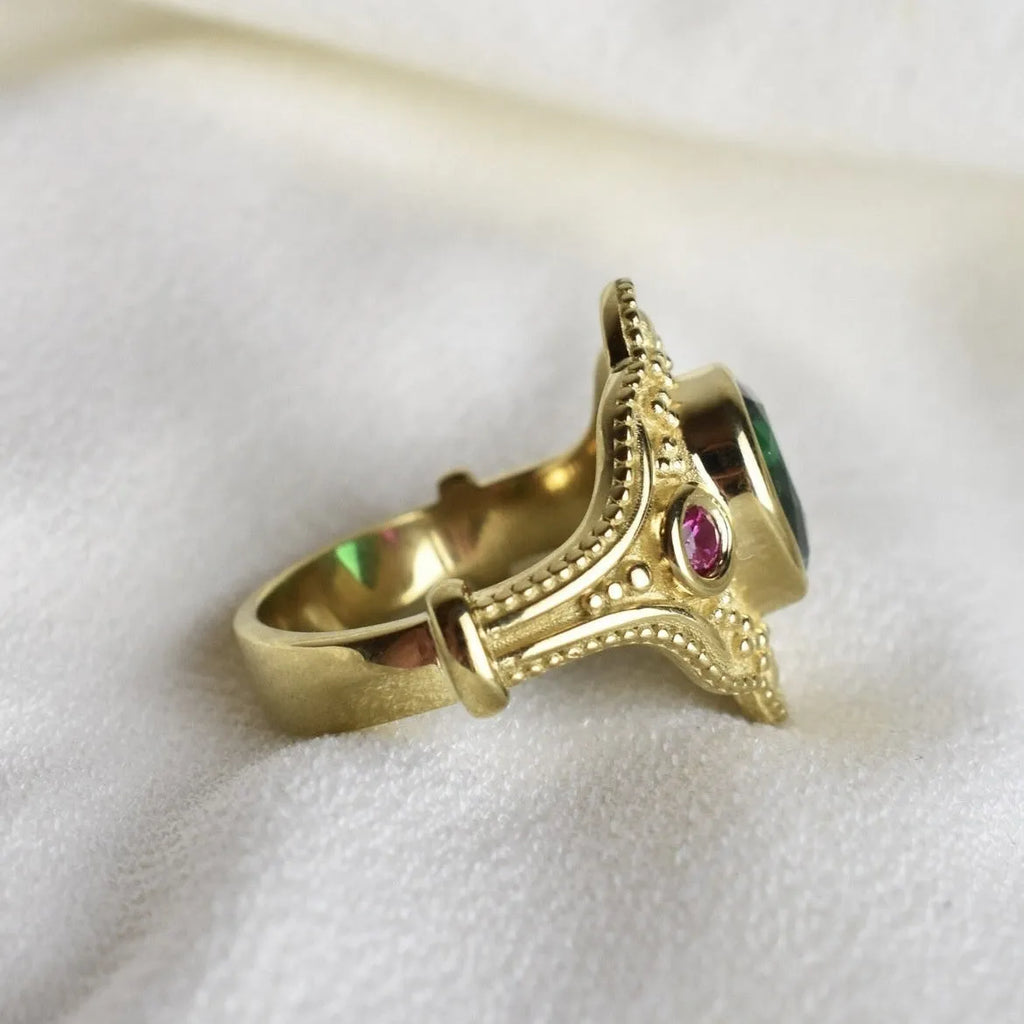 Geometric gold-plated alloy ring for women on a plain background, showing its ins style design.