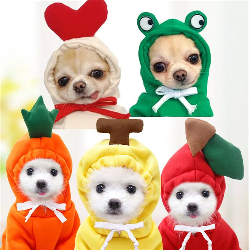 Cute fruit pattern drawstring fleece dog hoodie for small breeds French Bulldog and Chihuahua