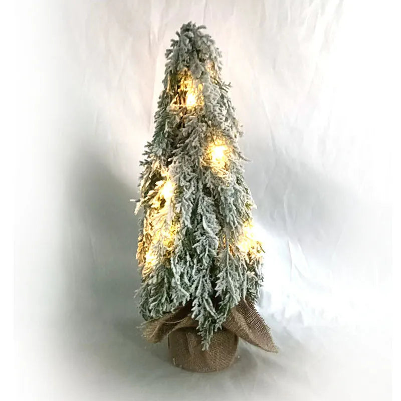 Small 24-inch plastic Christmas tree with PE snow sprayer effects and integrated lighting