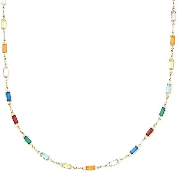 Geometric crystal pendant necklace on an alloy chain, showcasing a random colour and cool wind style.