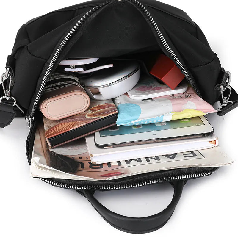 Large capacity simple commute backpack in black with three-dimensional pocket and soft PU material