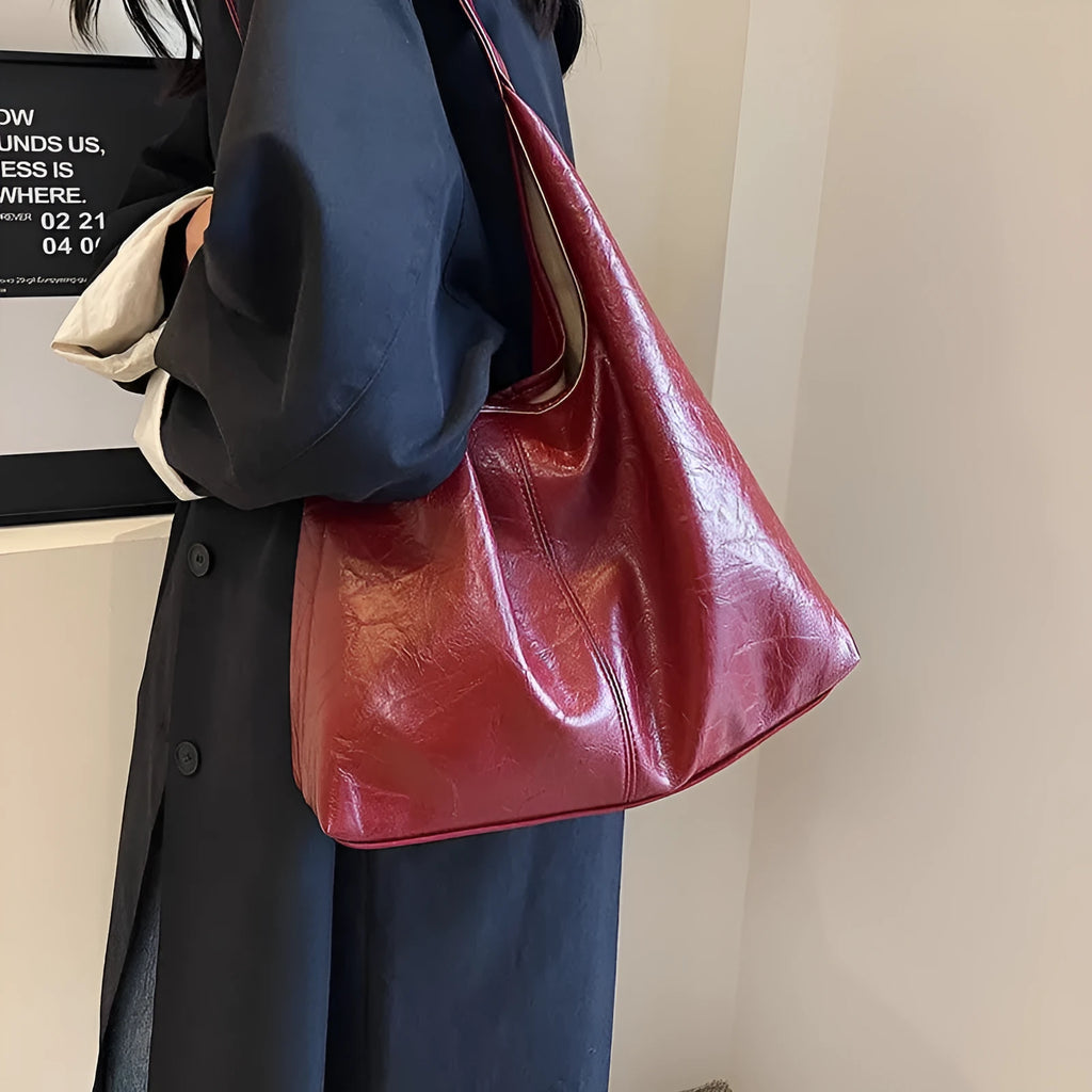 Soft leather casual shoulder bag with large capacity and street trend design in multiple colour options