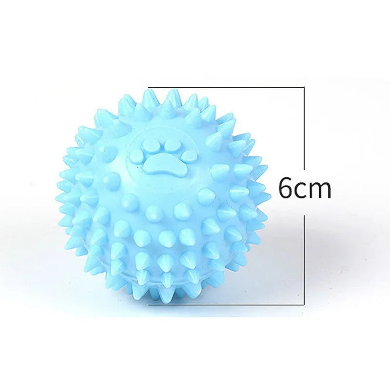 Blue TPR rubber chewing ball for dogs with footprint design and textured surface for tooth cleaning