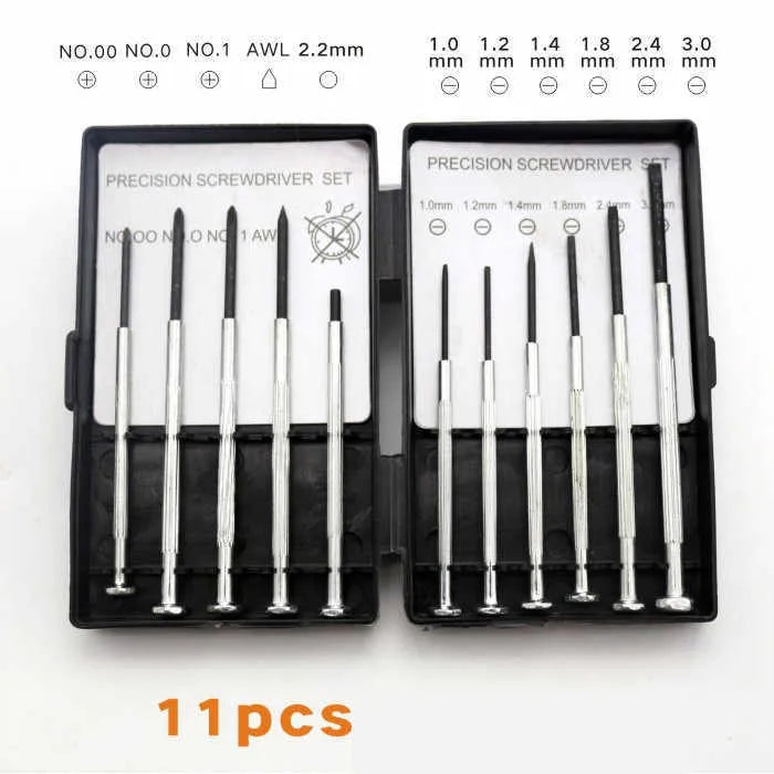 TH-6177 11-piece clock screwdriver set with various head types on display